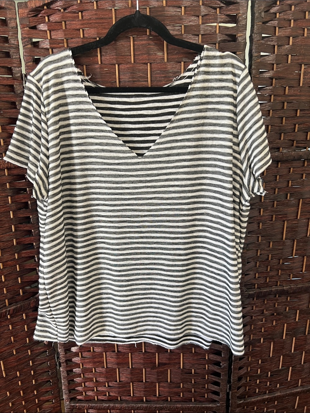 Striped V-Neck Women's Top - Black & White